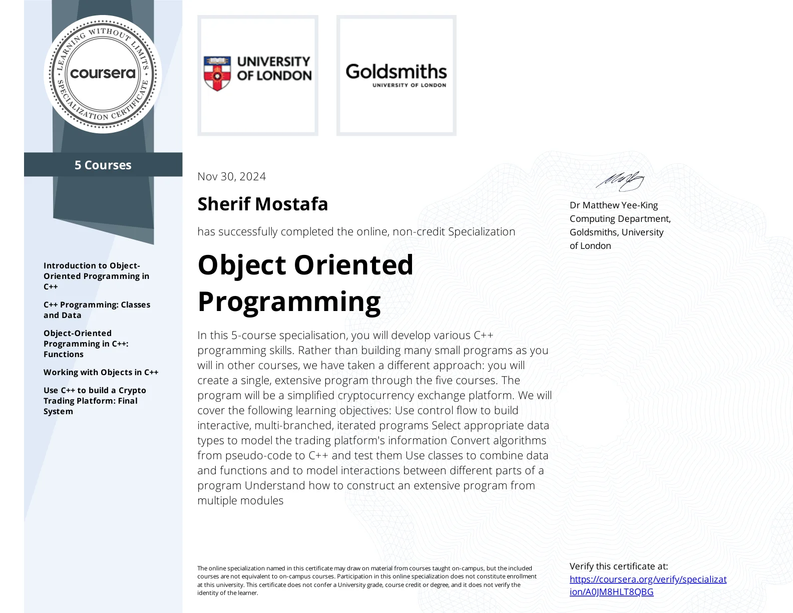 Object Oriented Programming Specialization