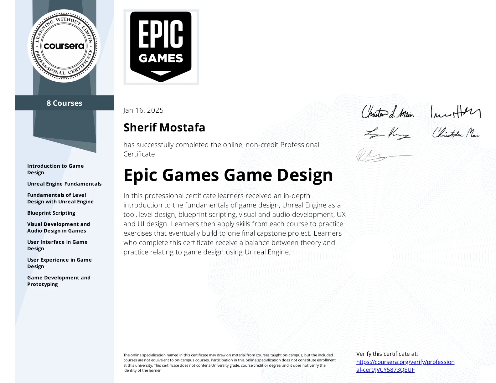 Game Design Professional Certificate
